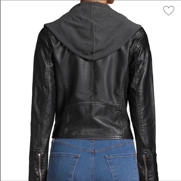 Free People Vegan Leather Hooded Moto Jacket - Picture 3 of 11